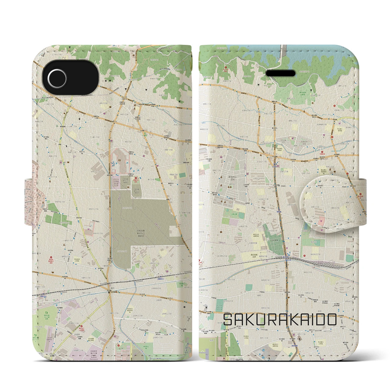 【桜街道（東京都）】地図柄iPhoneケース（手帳タイプ）