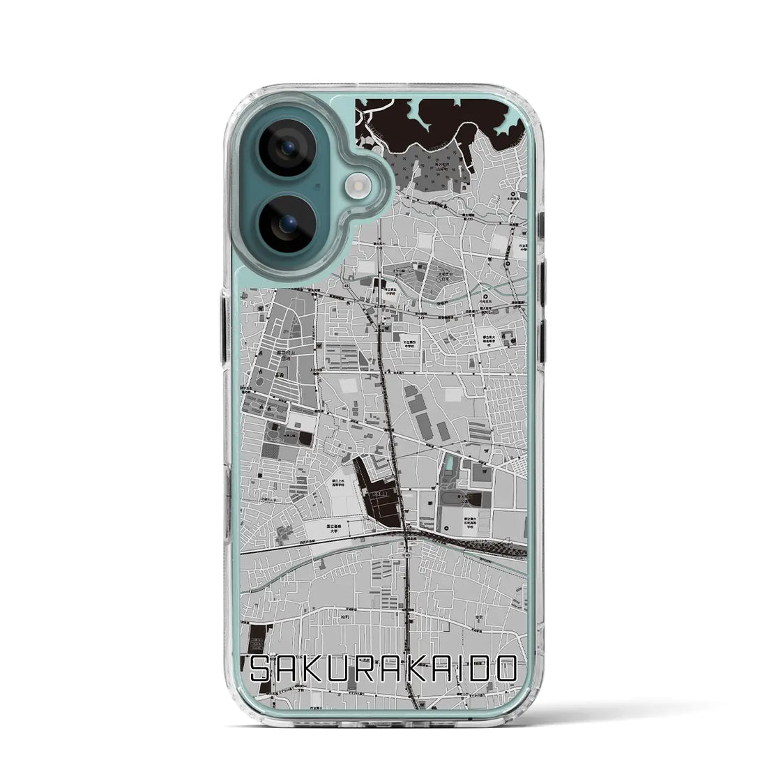 【桜街道(東京都)】地図柄iPhoneケース(MagSafeタイプ)モノトーン・iPhone 16 Pro 用