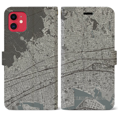 【さくら夙川（兵庫県）】地図柄iPhoneケース（手帳タイプ）モノトーン・iPhone 11 用