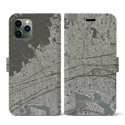 【さくら夙川（兵庫県）】地図柄iPhoneケース（手帳タイプ）モノトーン・iPhone 11 Pro 用