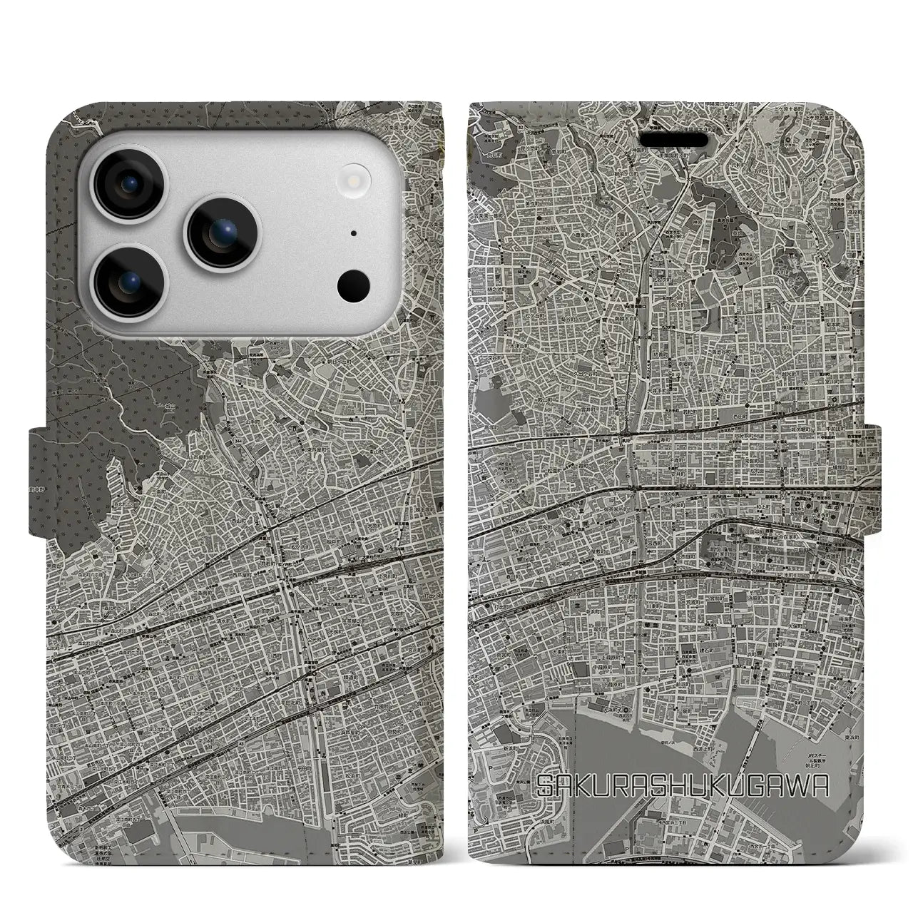 【さくら夙川（兵庫県）】地図柄iPhoneケース（手帳タイプ）