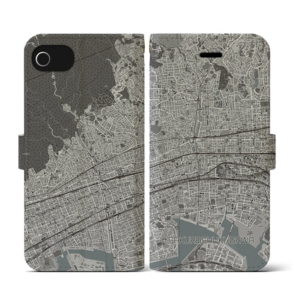 【さくら夙川（兵庫県）】地図柄iPhoneケース（手帳タイプ）モノトーン・iPhone SE（第3 / 第2世代） / 8 / 7 / 6s / 6 用