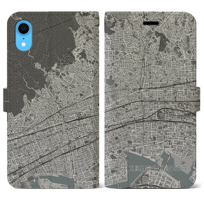 【さくら夙川（兵庫県）】地図柄iPhoneケース（手帳タイプ）モノトーン・iPhone XR 用