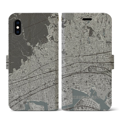 【さくら夙川（兵庫県）】地図柄iPhoneケース（手帳タイプ）モノトーン・iPhone XS / X 用