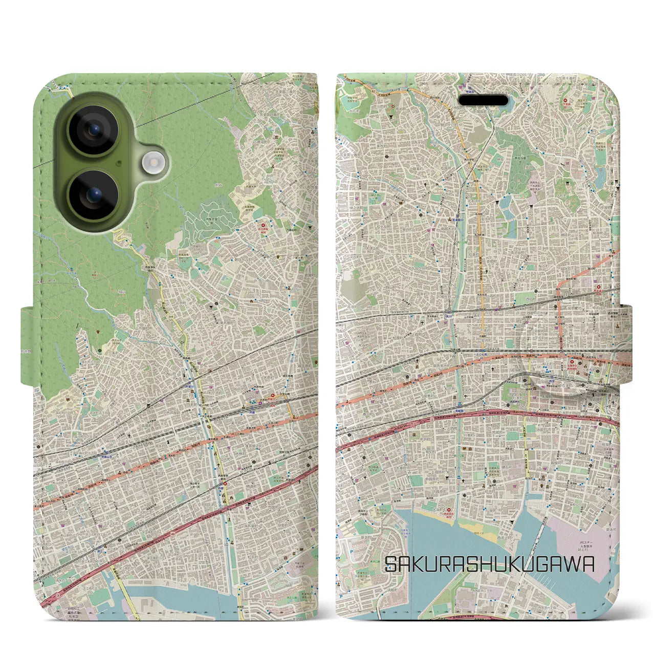 【さくら夙川（兵庫県）】地図柄iPhoneケース（手帳タイプ）