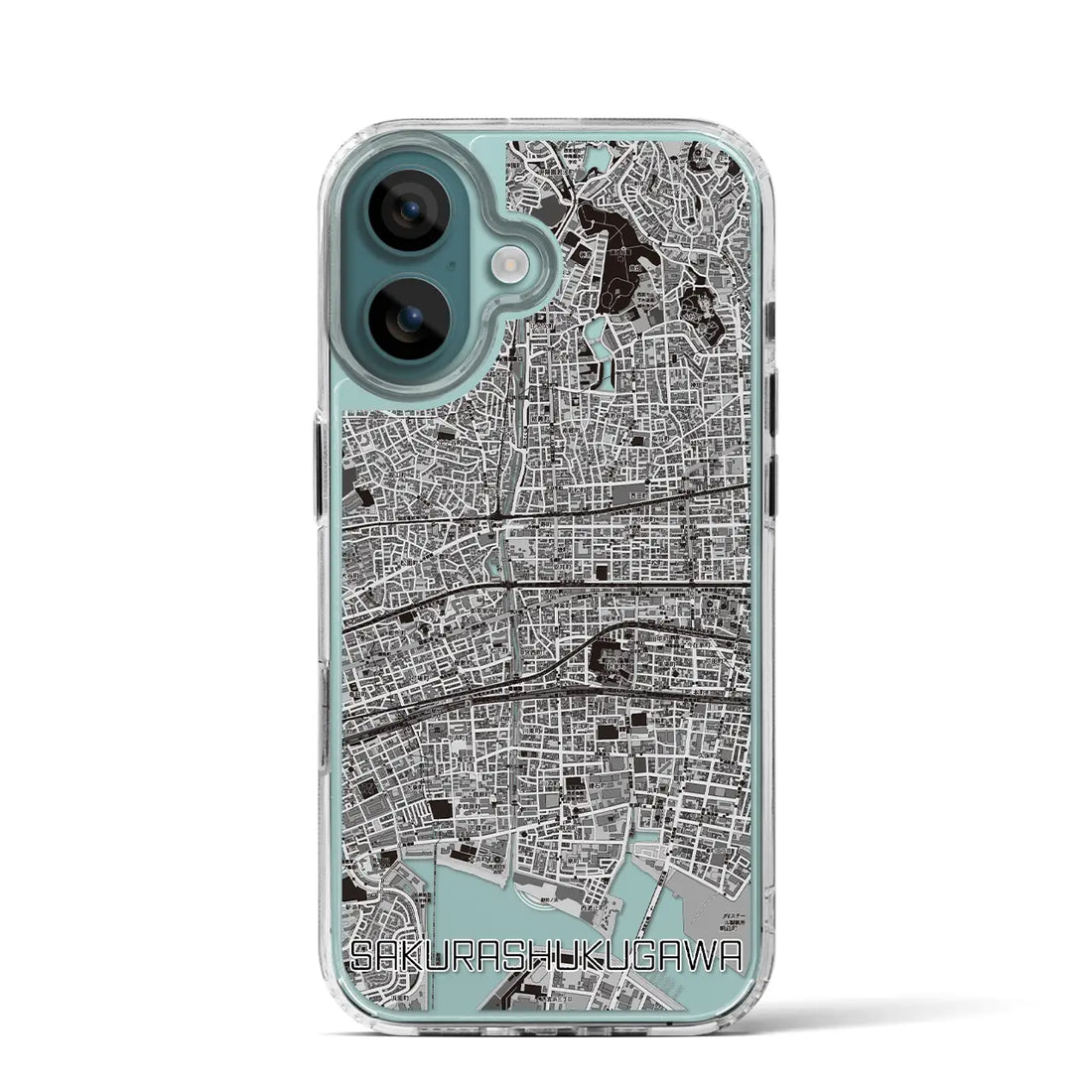 【さくら夙川（兵庫県）】地図柄iPhoneケース（MagSafeタイプ）モノトーン・iPhone 16 Pro 用