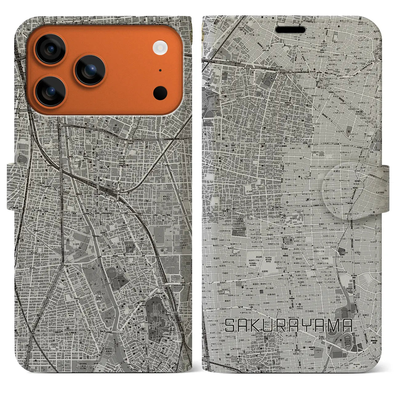 【桜山（愛知県）】地図柄iPhoneケース（手帳タイプ）