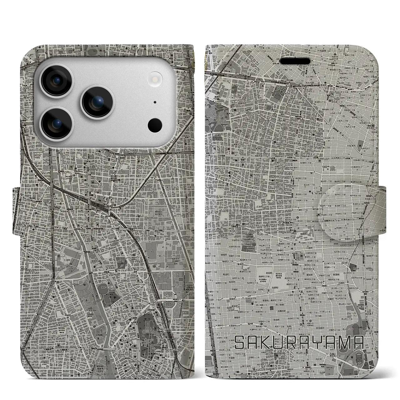 【桜山（愛知県）】地図柄iPhoneケース（手帳タイプ）