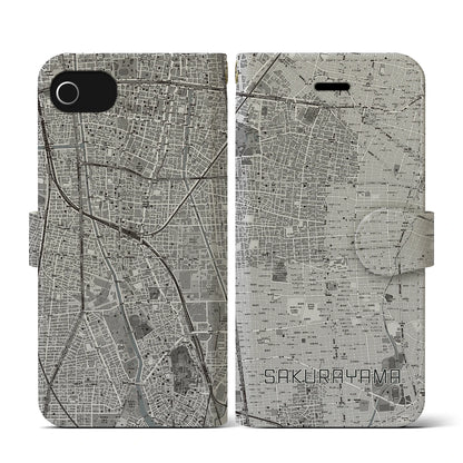 【桜山（愛知県）】地図柄iPhoneケース（手帳タイプ）モノトーン・iPhone SE（第3 / 第2世代） / 8 / 7 / 6s / 6 用