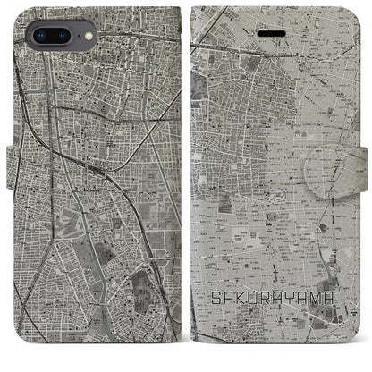 【桜山（愛知県）】地図柄iPhoneケース（手帳タイプ）モノトーン・iPhone 8Plus /7Plus / 6sPlus / 6Plus 用