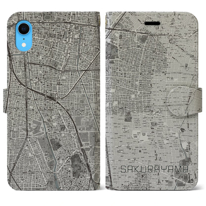 【桜山（愛知県）】地図柄iPhoneケース（手帳タイプ）モノトーン・iPhone XR 用