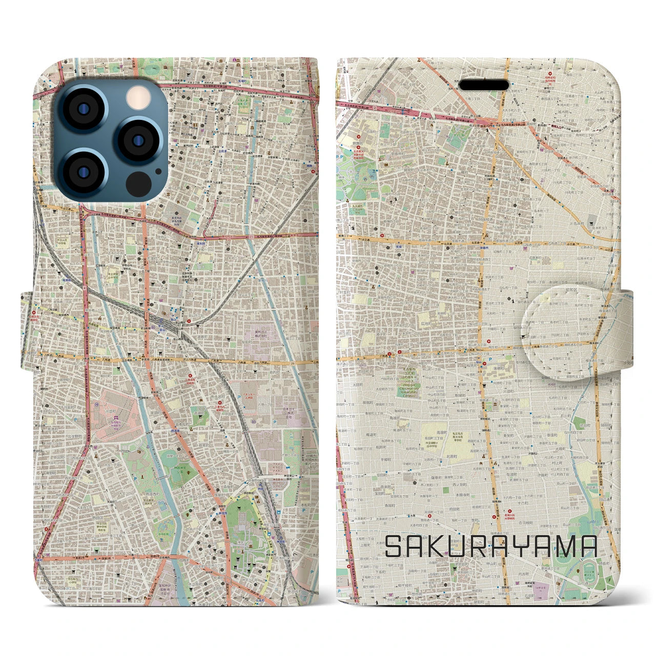 【桜山（愛知県）】地図柄iPhoneケース（手帳タイプ）