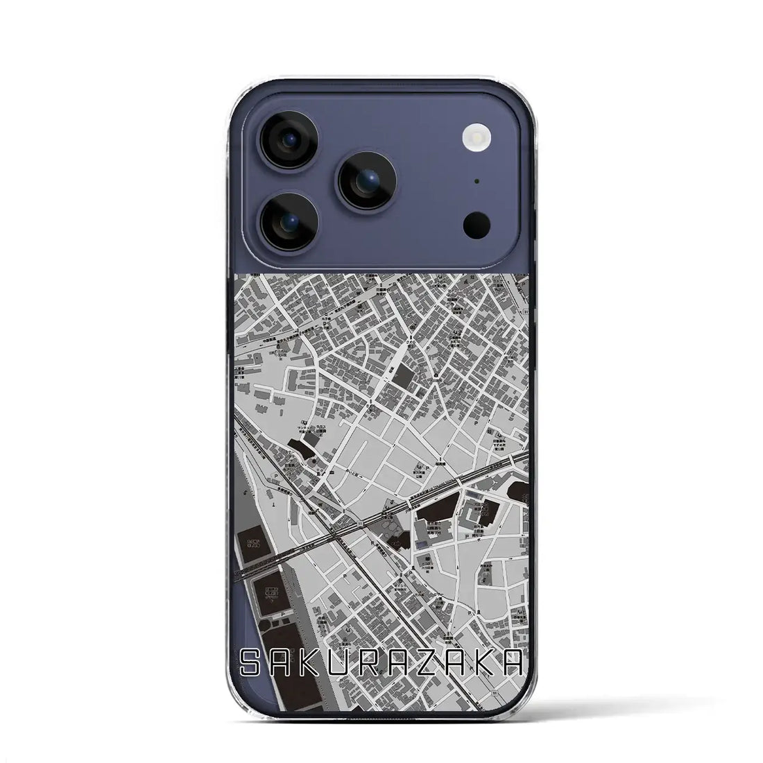 【桜坂（東京都）】地図柄iPhoneケース（クリアタイプ）モノトーン・iPhone 17 Pro Max 用