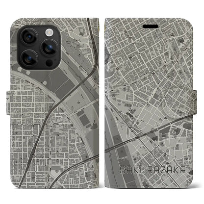 【桜坂（東京都）】地図柄iPhoneケース（手帳タイプ）モノトーン・iPhone 16 用