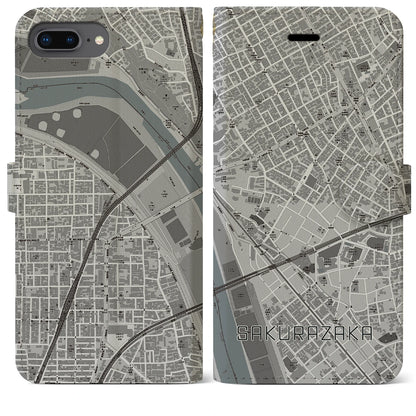 【桜坂（東京都）】地図柄iPhoneケース（手帳タイプ）モノトーン・iPhone 8Plus /7Plus / 6sPlus / 6Plus 用