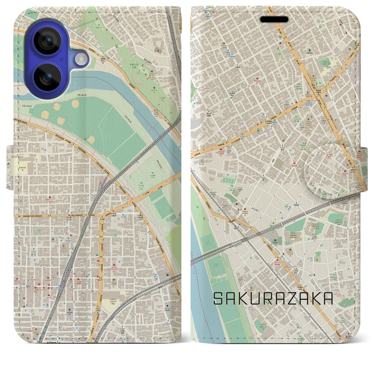 【桜坂（東京都）】地図柄iPhoneケース（手帳タイプ）ナチュラル・iPhone 16 Pro Max 用