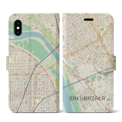 【桜坂（東京都）】地図柄iPhoneケース（手帳タイプ）ナチュラル・iPhone XS / X 用