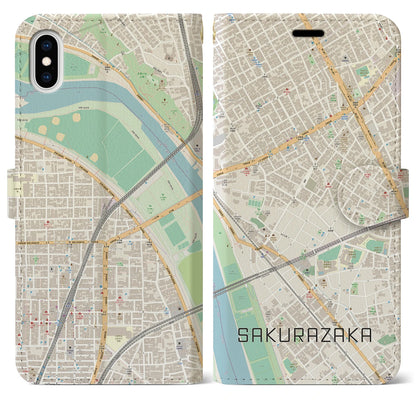 【桜坂（東京都）】地図柄iPhoneケース（手帳タイプ）ナチュラル・iPhone XS Max 用