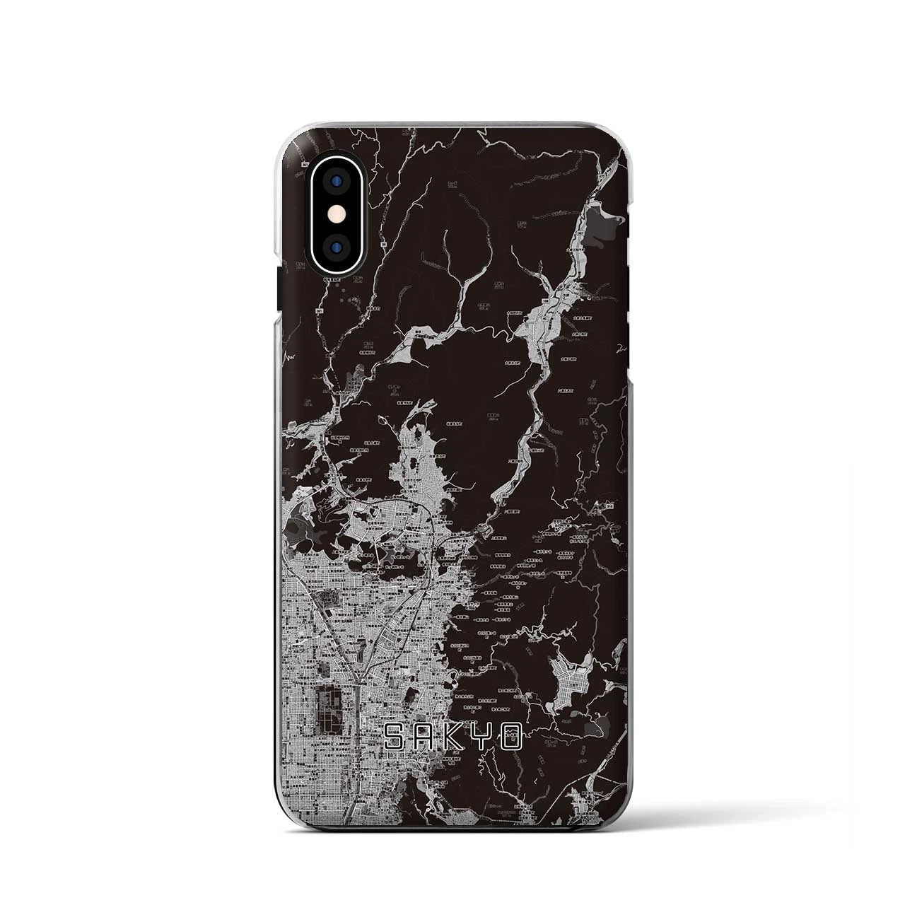 【左京（京都府）】地図柄iPhoneケース（クリアタイプ）モノトーン・iPhone XS / X 用