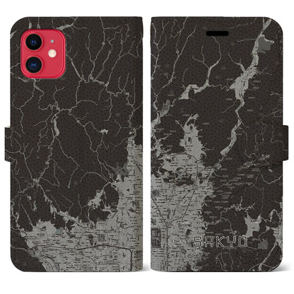 【左京（京都府）】地図柄iPhoneケース（手帳タイプ）モノトーン・iPhone 11 用