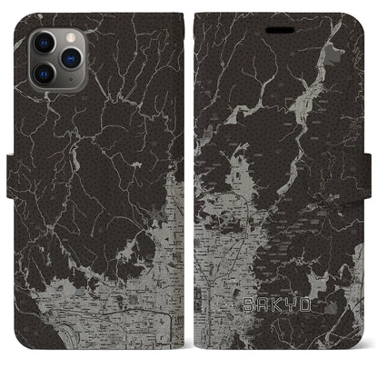 【左京（京都府）】地図柄iPhoneケース（手帳タイプ）モノトーン・iPhone 11 Pro Max 用