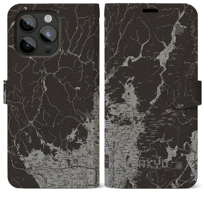 【左京（京都府）】地図柄iPhoneケース（手帳タイプ）モノトーン・iPhone 15 Pro Max 用