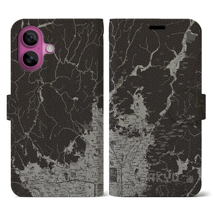 【左京（京都府）】地図柄iPhoneケース（手帳タイプ）モノトーン・iPhone 16 Pro 用