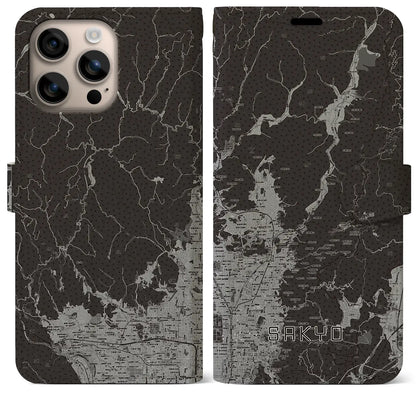 【左京（京都府）】地図柄iPhoneケース（手帳タイプ）モノトーン・iPhone 16 Plus 用