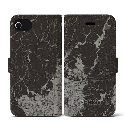 【左京（京都府）】地図柄iPhoneケース（手帳タイプ）モノトーン・iPhone SE（第3 / 第2世代） / 8 / 7 / 6s / 6 用