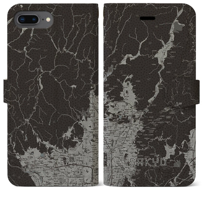 【左京（京都府）】地図柄iPhoneケース（手帳タイプ）モノトーン・iPhone 8Plus /7Plus / 6sPlus / 6Plus 用