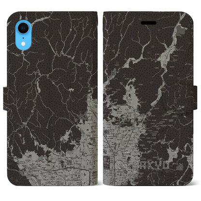 【左京（京都府）】地図柄iPhoneケース（手帳タイプ）モノトーン・iPhone XR 用