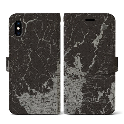 【左京（京都府）】地図柄iPhoneケース（手帳タイプ）モノトーン・iPhone XS / X 用