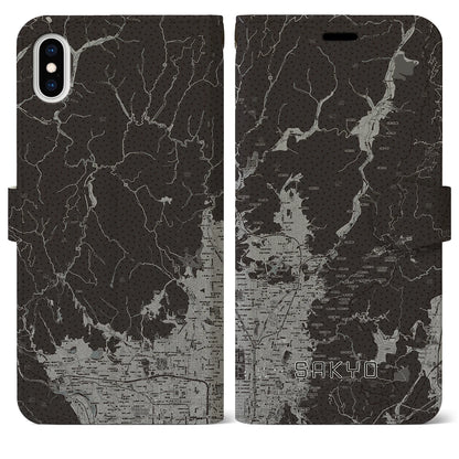 【左京（京都府）】地図柄iPhoneケース（手帳タイプ）モノトーン・iPhone XS Max 用