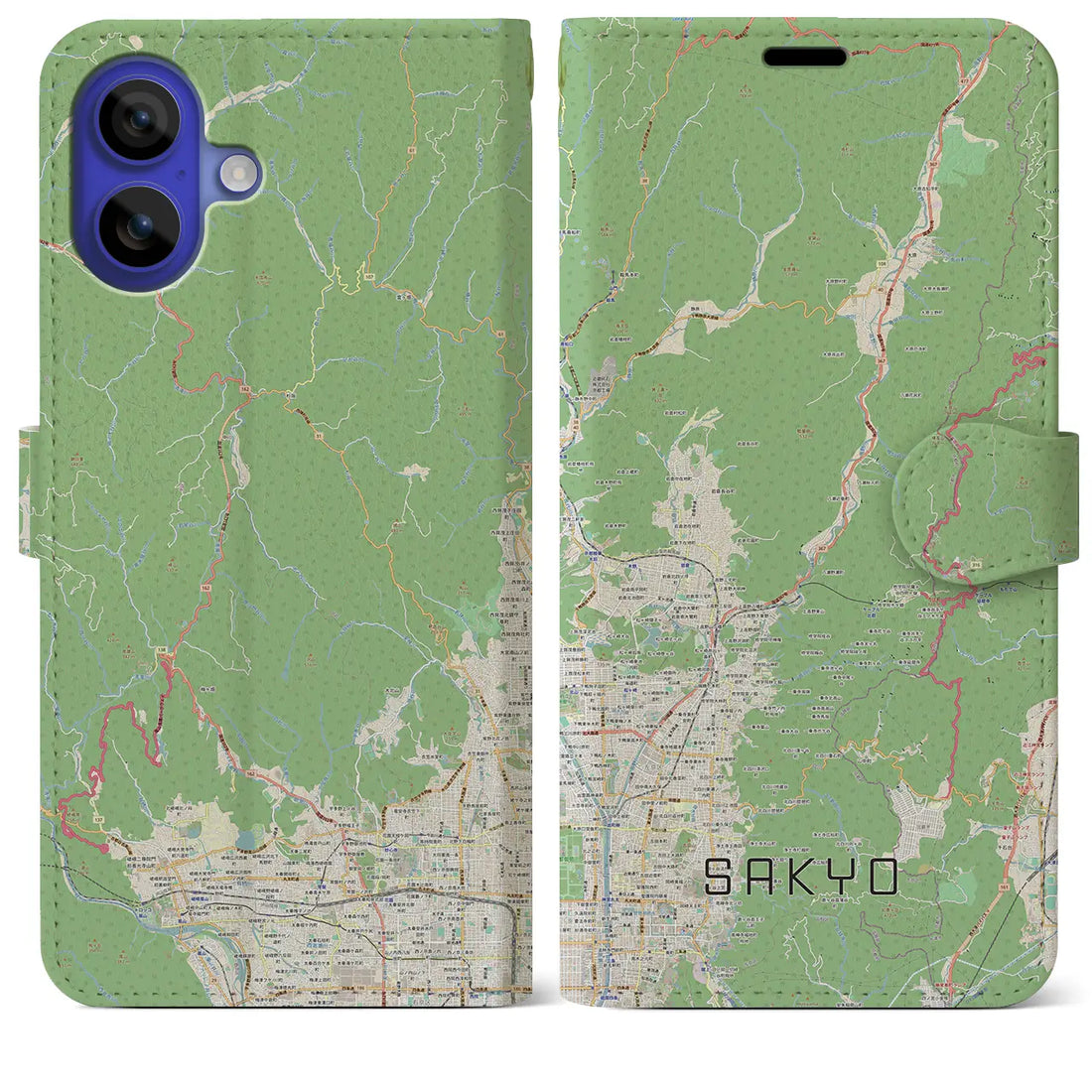 【左京（京都府）】地図柄iPhoneケース（手帳タイプ）ナチュラル・iPhone 16 Pro Max 用