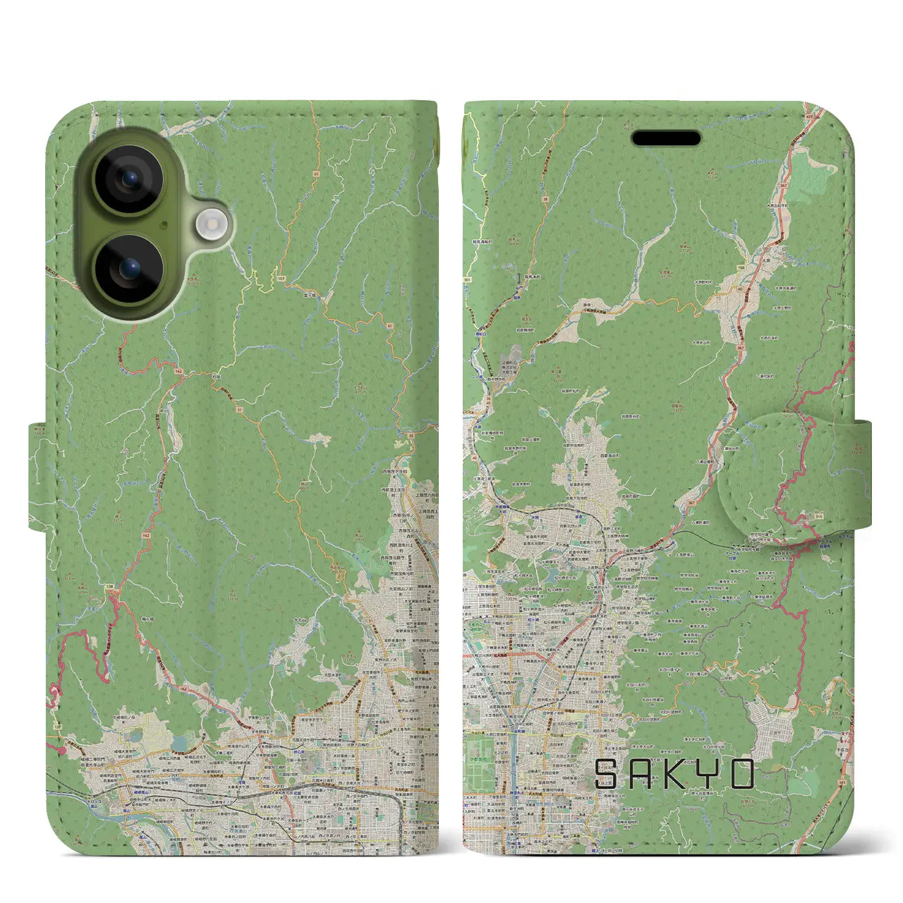 【左京（京都府）】地図柄iPhoneケース（手帳タイプ）