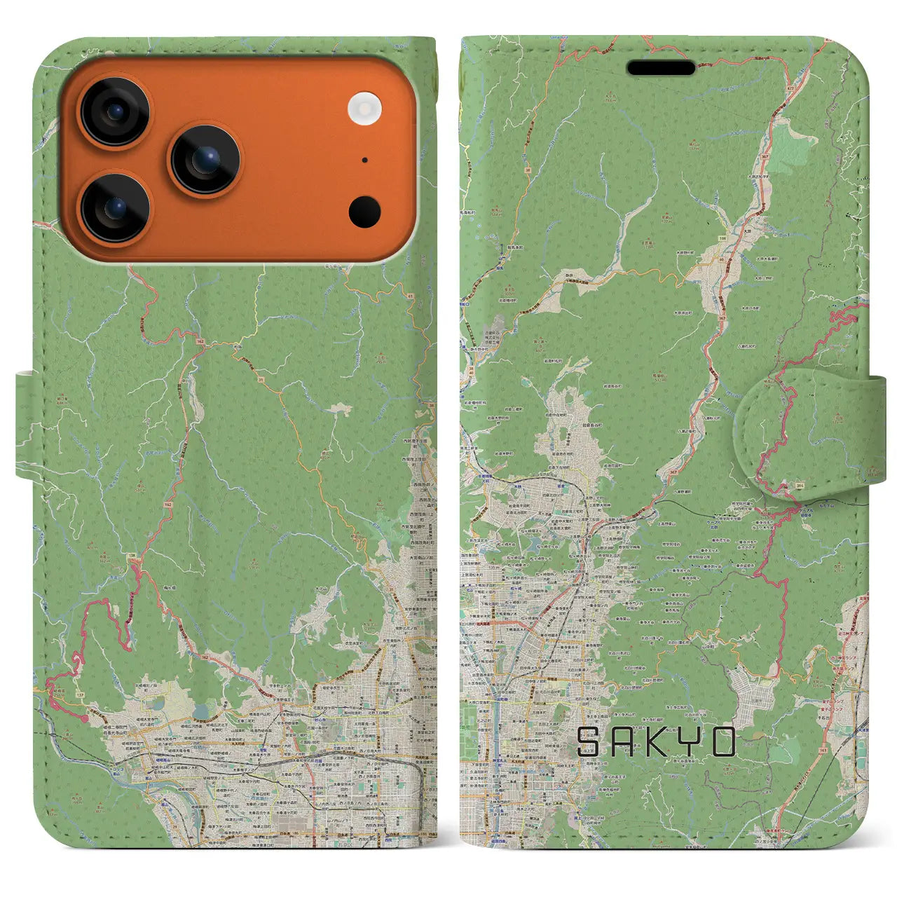 【左京（京都府）】地図柄iPhoneケース（手帳タイプ）モノトーン・iPhone 17 Pro Max 用