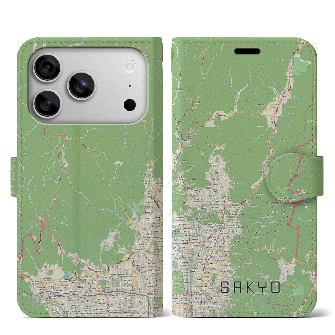 【左京（京都府）】地図柄iPhoneケース（手帳タイプ）