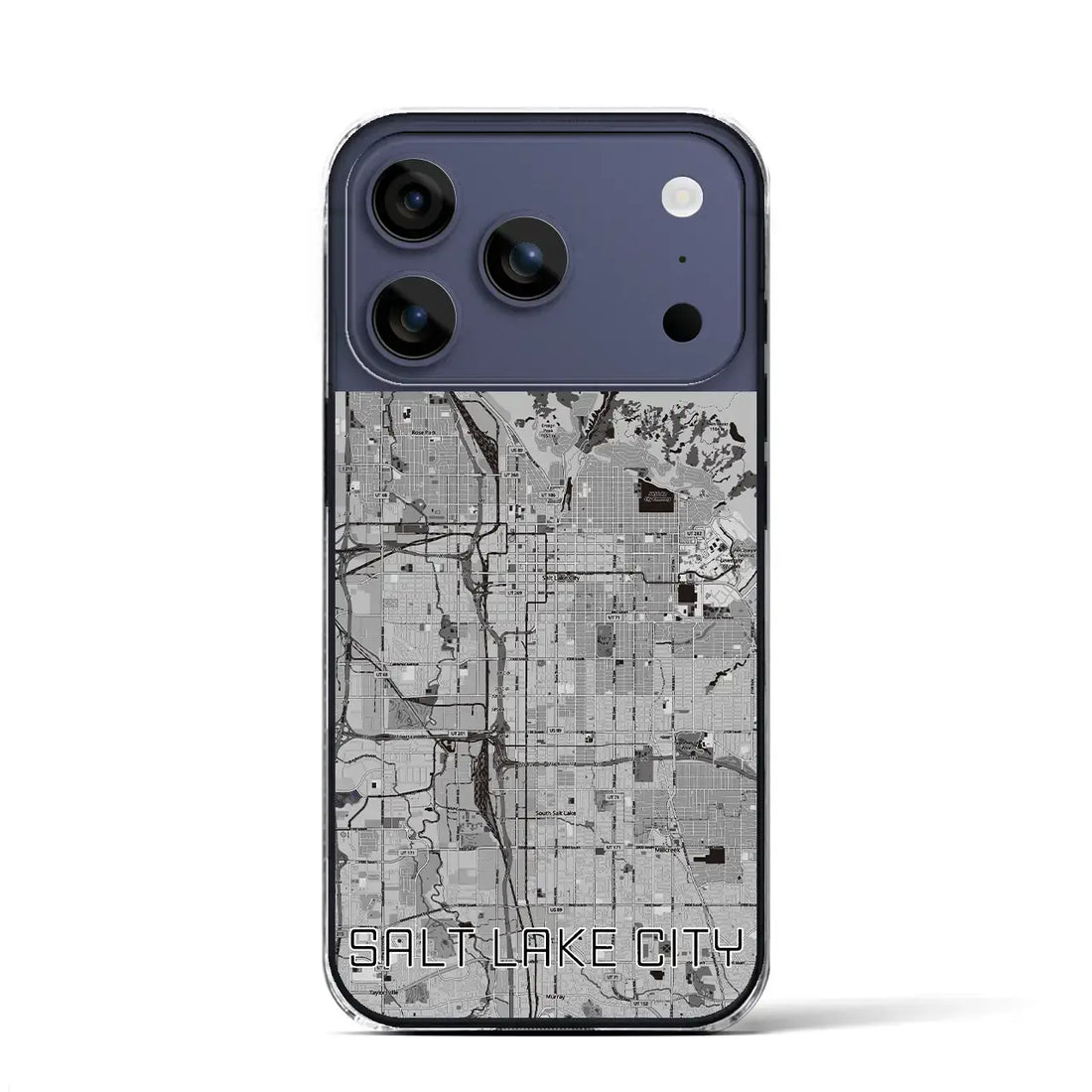 【ソルトレイクシティ（アメリカ）】地図柄iPhoneケース（クリアタイプ）モノトーン・iPhone 17 Pro Max 用