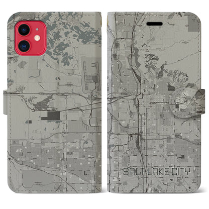 【ソルトレイクシティ（アメリカ）】地図柄iPhoneケース（手帳タイプ）モノトーン・iPhone 11 用