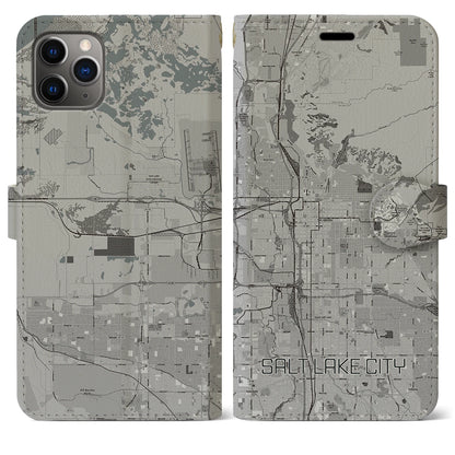 【ソルトレイクシティ（アメリカ）】地図柄iPhoneケース（手帳タイプ）モノトーン・iPhone 11 Pro Max 用