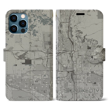 【ソルトレイクシティ（アメリカ）】地図柄iPhoneケース（手帳タイプ）モノトーン・iPhone 12 / 12 Pro 用