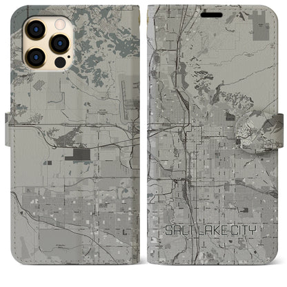 【ソルトレイクシティ（アメリカ）】地図柄iPhoneケース（手帳タイプ）モノトーン・iPhone 12 Pro Max 用