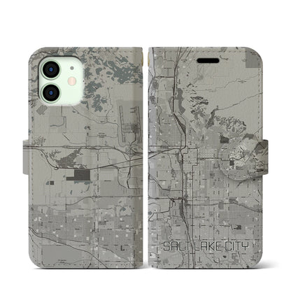 【ソルトレイクシティ（アメリカ）】地図柄iPhoneケース（手帳タイプ）モノトーン・iPhone 12 mini 用
