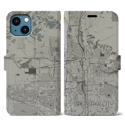 【ソルトレイクシティ（アメリカ）】地図柄iPhoneケース（手帳タイプ）モノトーン・iPhone 13 用