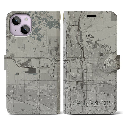 【ソルトレイクシティ（アメリカ）】地図柄iPhoneケース（手帳タイプ）モノトーン・iPhone 14 用