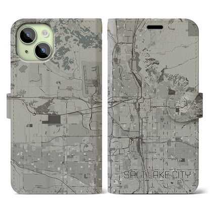【ソルトレイクシティ（アメリカ）】地図柄iPhoneケース（手帳タイプ）モノトーン・iPhone 15 用