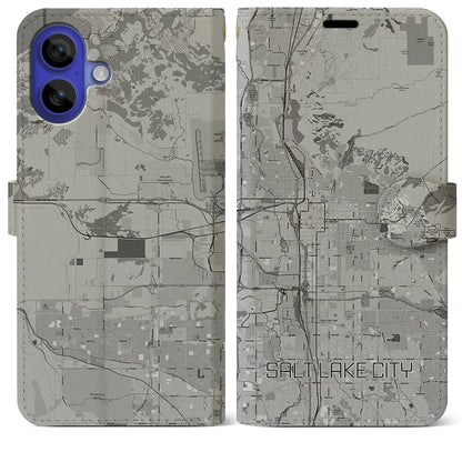 【ソルトレイクシティ（アメリカ）】地図柄iPhoneケース（手帳タイプ）モノトーン・iPhone 16 Pro Max 用