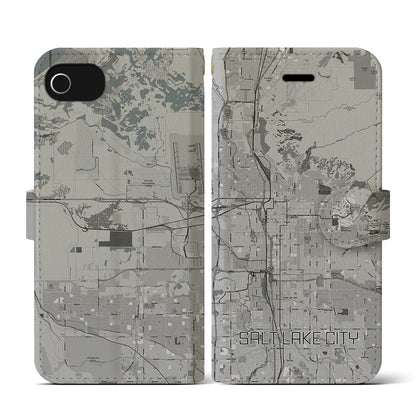【ソルトレイクシティ（アメリカ）】地図柄iPhoneケース（手帳タイプ）モノトーン・iPhone SE（第3 / 第2世代） / 8 / 7 / 6s / 6 用