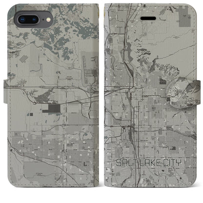 【ソルトレイクシティ（アメリカ）】地図柄iPhoneケース（手帳タイプ）モノトーン・iPhone 8Plus /7Plus / 6sPlus / 6Plus 用