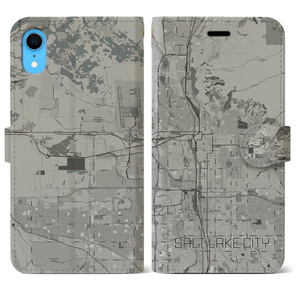 【ソルトレイクシティ（アメリカ）】地図柄iPhoneケース（手帳タイプ）モノトーン・iPhone XR 用